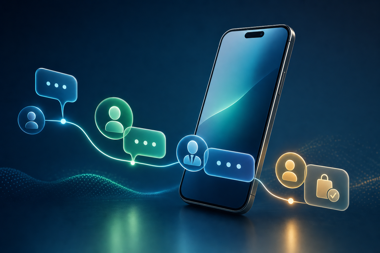 Smartphone conectado a un flujo de conversaciones y oportunidades comerciales